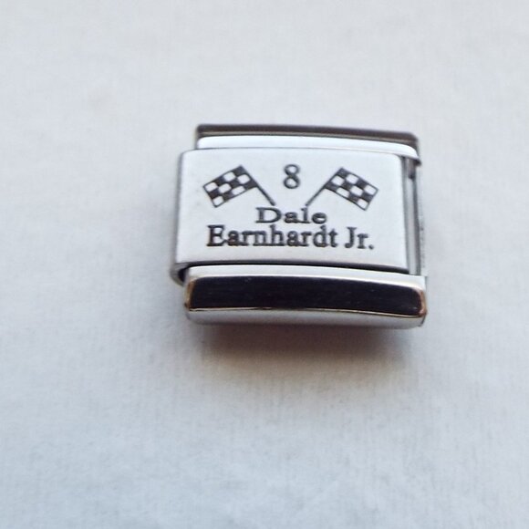 Dale Earnhardt Jr. #8 Nascar flags laser 9mm stainless steel italian charm link - Picture 1 of 2